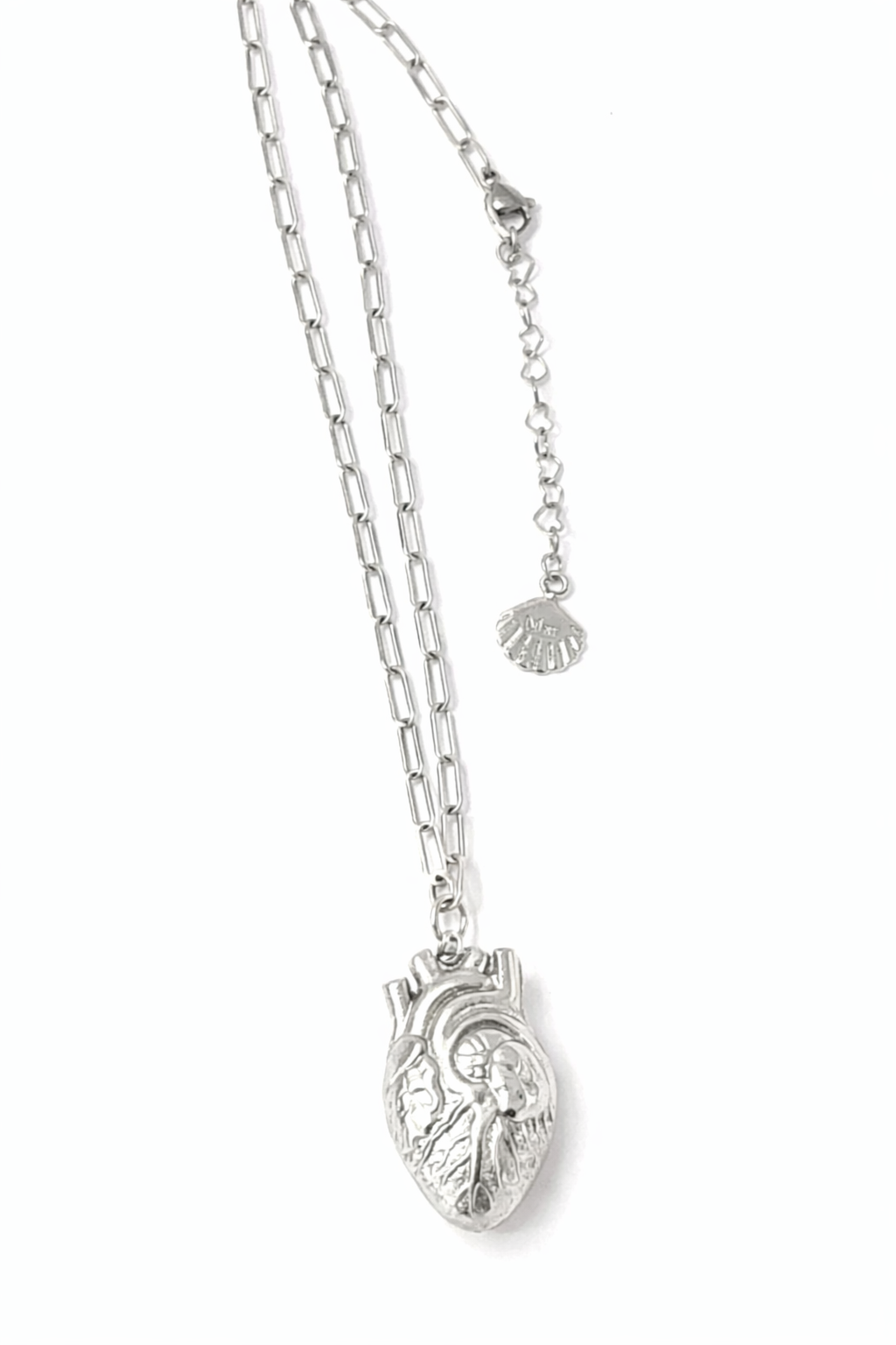 Collar Latidos — Corazón Anatómico en bronce con baño en plata de 1000 con cadena